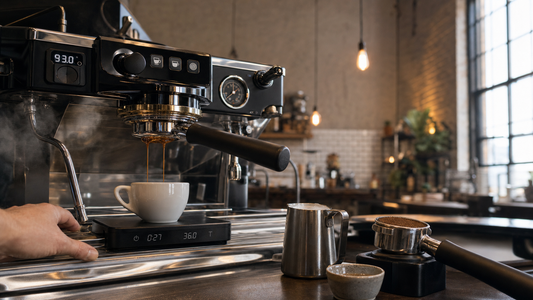 Coffee Academy hero image illustrating Coffee Brewing Method 3: Espresso Machine (Espresso) with specialty coffee equipment, brewing context, and educational detail.