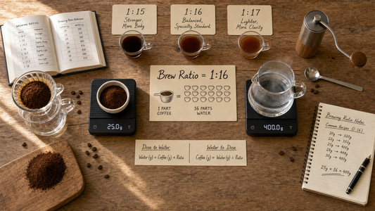 Coffee Academy hero image illustrating What is Brew Ratio? with specialty coffee equipment, brewing context, and educational detail.