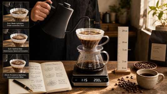 Coffee Academy hero image illustrating Effect of Pouring Height on Specialty Coffee Flavor with specialty coffee equipment, brewing context, and educational detail.