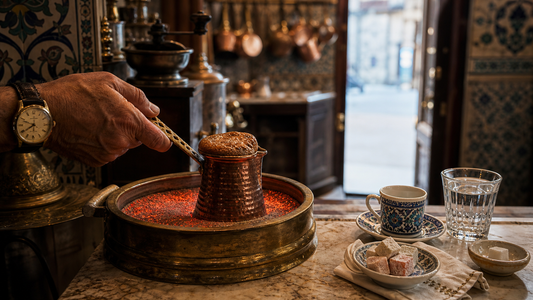 Coffee Academy hero image illustrating Turkish Coffee with specialty coffee equipment, brewing context, and educational detail.