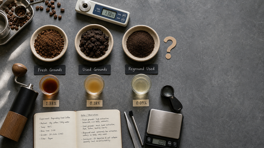 Coffee Academy hero image illustrating Can Coffee Grounds Be Reground? with specialty coffee equipment, brewing context, and educational detail.