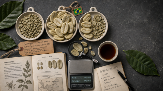 Coffee Origins hero image illustrating The Largest Coffee Bean: Maragogype (Elephant Bean) with origin coffee context, beans, processing detail, and educational visual cues.