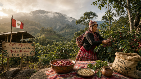 Coffee Origins hero image illustrating Peruvian Coffee Beans with origin coffee context, beans, processing detail, and educational visual cues.