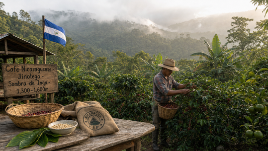 Coffee Origins hero image illustrating Nicaragua Coffee Beans with origin coffee context, beans, processing detail, and educational visual cues.