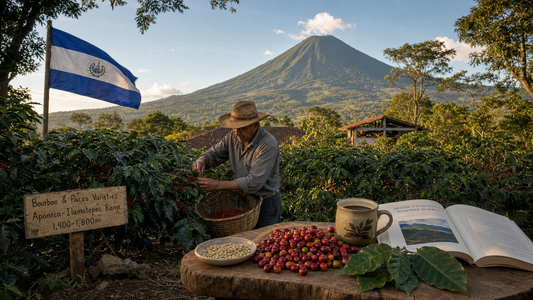Coffee Origins hero image illustrating El Salvador Coffee Beans with origin coffee context, beans, processing detail, and educational visual cues.