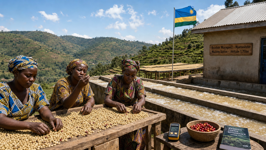 Coffee Origins hero image illustrating Rwanda Coffee Beans with origin coffee context, beans, processing detail, and educational visual cues.